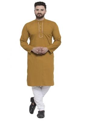Yellow Embroidery Sequins Work Cotton Blend Kurta Set For Men