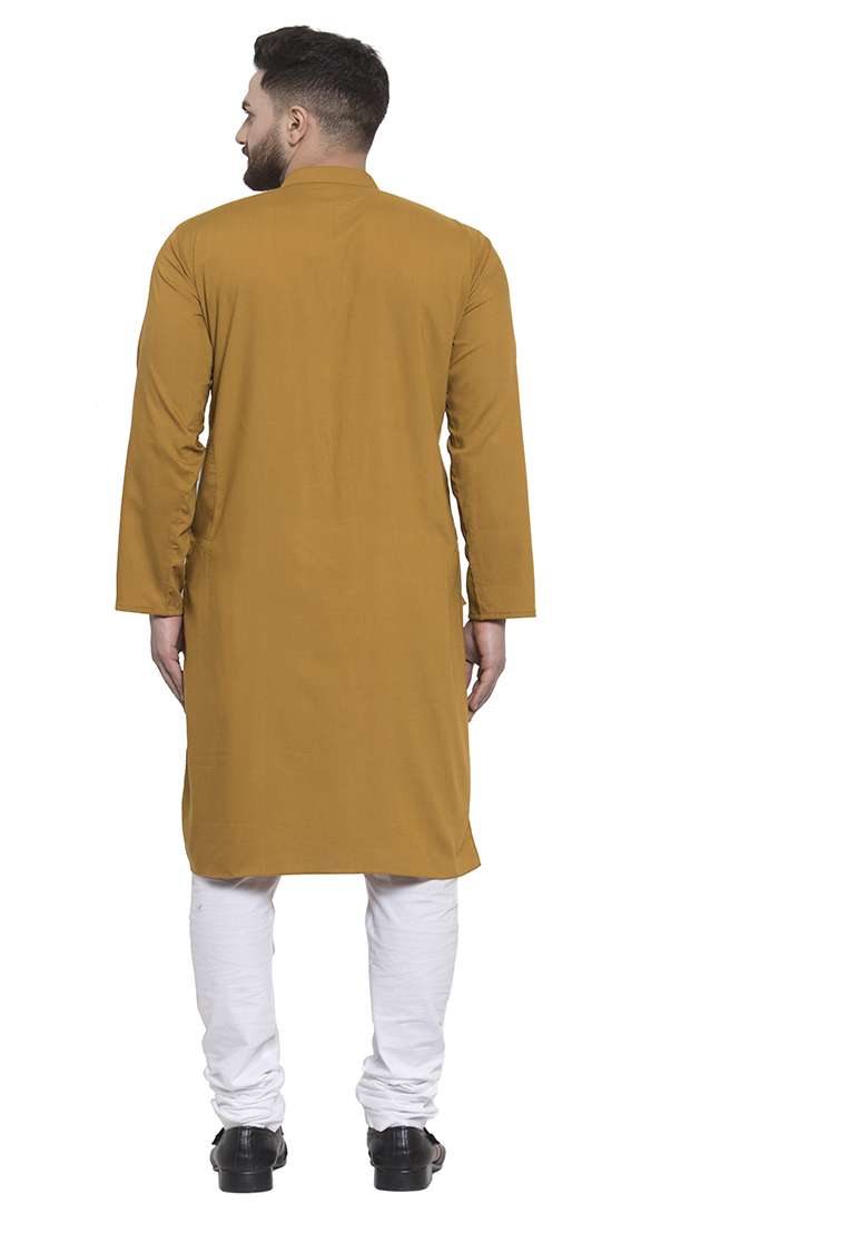 Yellow Embroidery Sequins Work Cotton Blend Kurta Set For Men - Indya