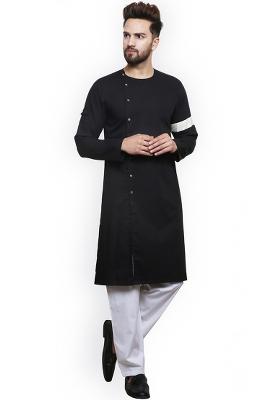 Black Embroidery Sequins Work Cotton Blend Kurta Set For Men