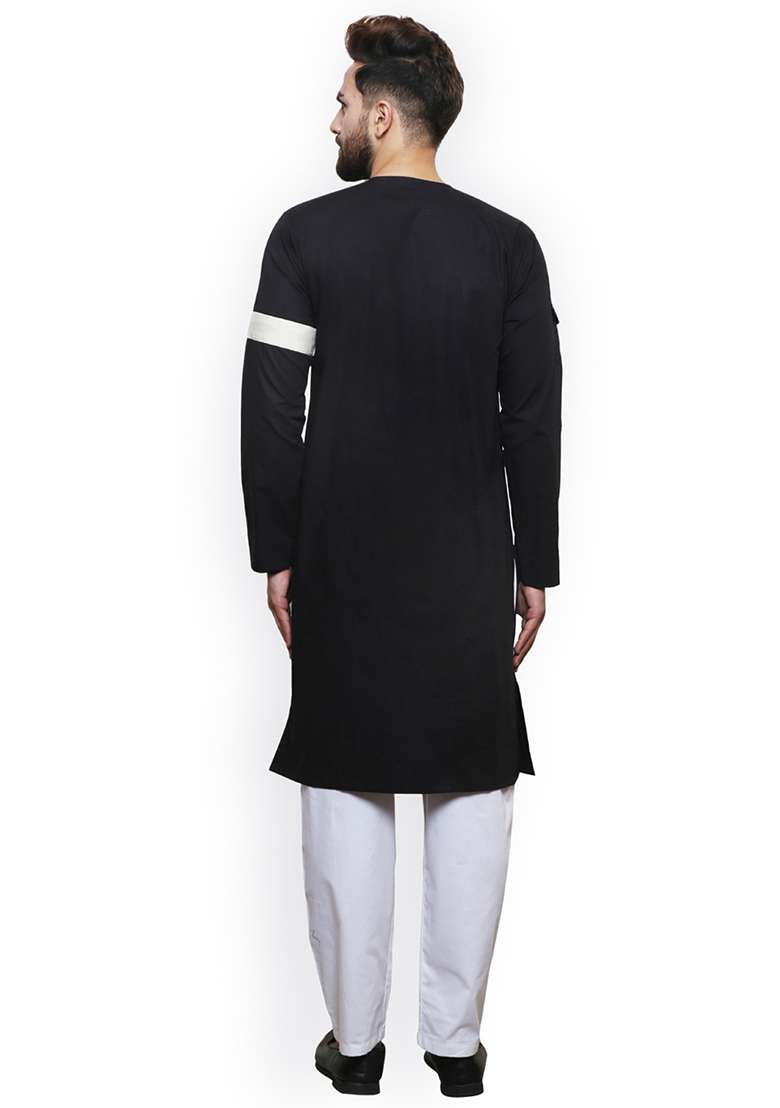 Black Embroidery Sequins Work Cotton Blend Kurta Set For Men - Indya