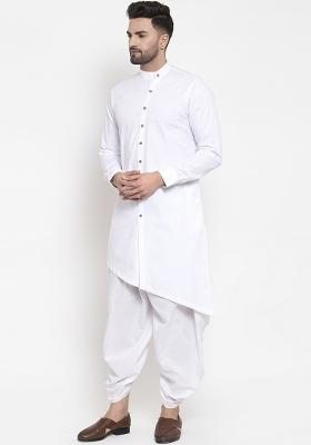 White Embroidery Sequins Work Cotton Blend Kurta Set For Men