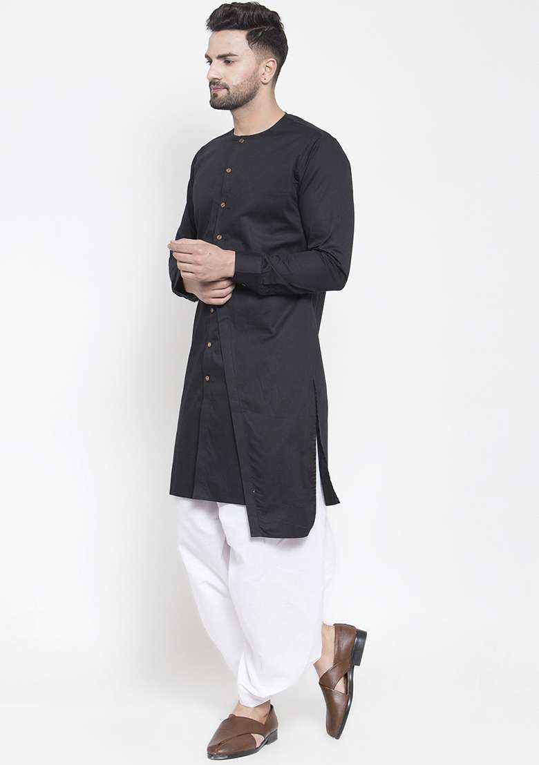 Black Embroidery Sequins Work Cotton Blend Kurta Set For Men - Indya