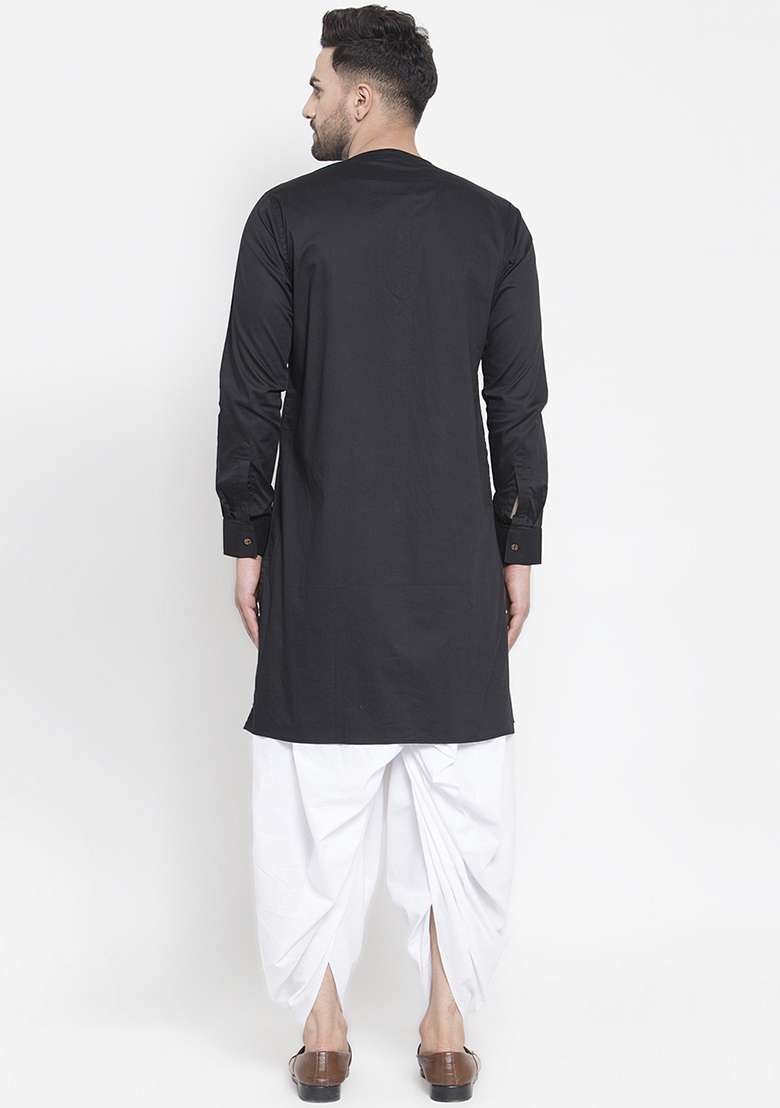 Black Embroidery Sequins Work Cotton Blend Kurta Set For Men - Indya