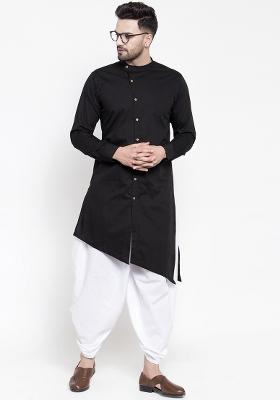 Black Embroidery Sequins Work Cotton Blend Kurta Set For Men