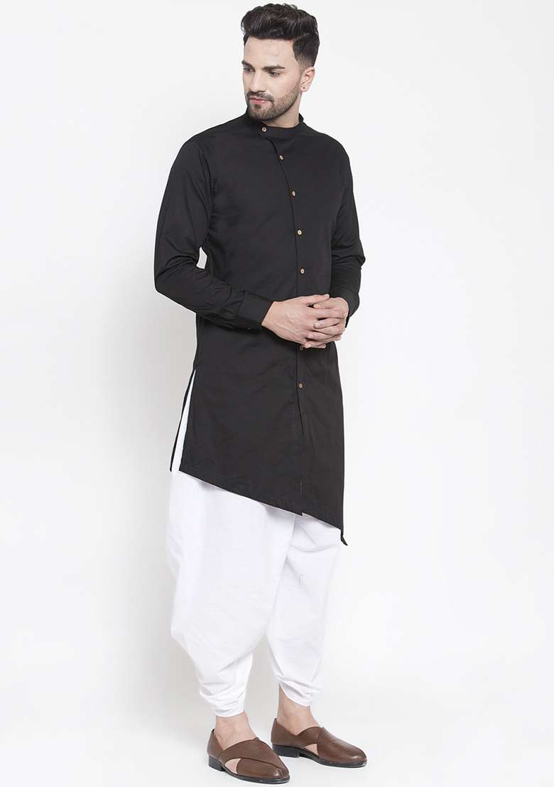 Black Embroidery Sequins Work Cotton Blend Kurta Set For Men - Indya