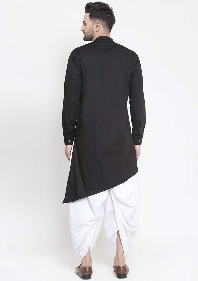 Black Embroidery Sequins Work Cotton Blend Kurta Set For Men - Indya