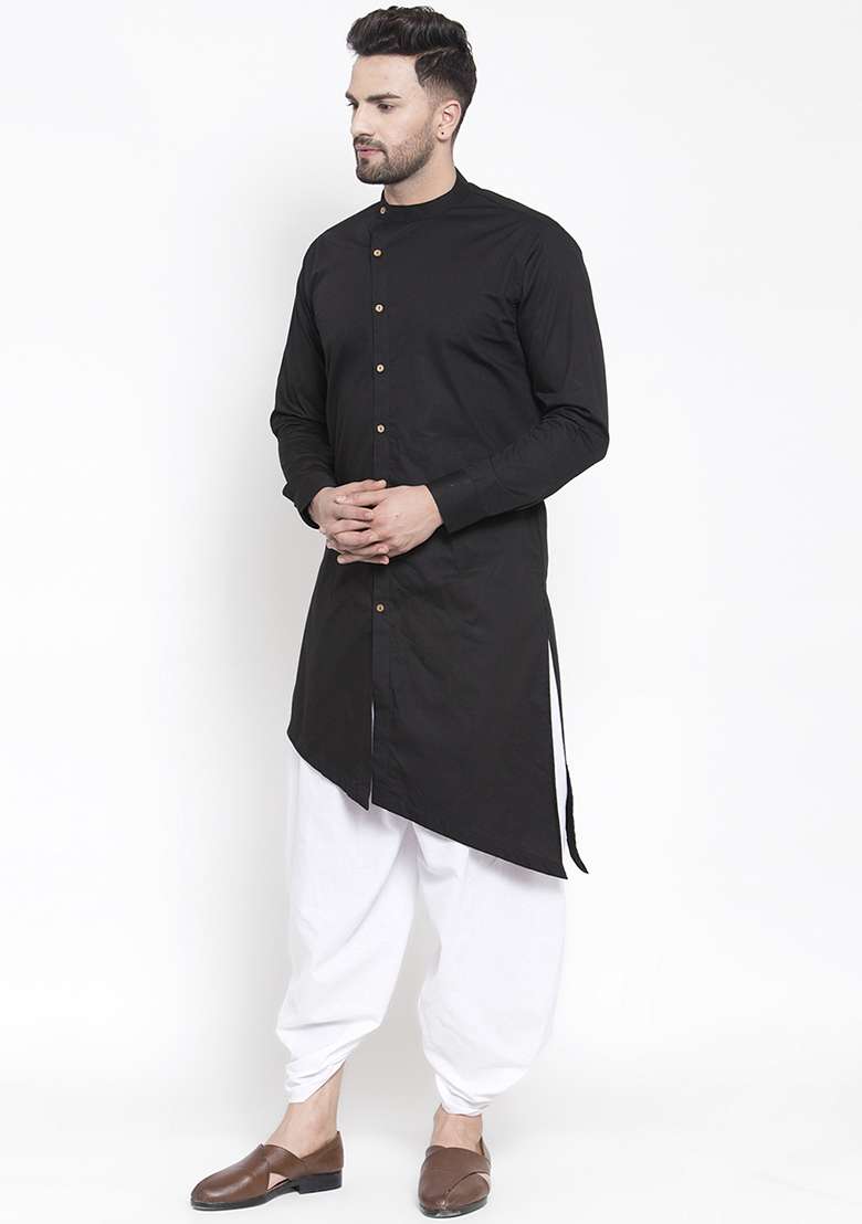 Black Embroidery Sequins Work Cotton Blend Kurta Set For Men - Indya