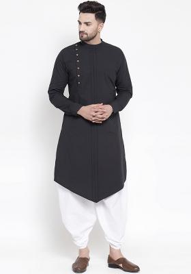 Black Embroidery Sequins Work Cotton Blend Kurta Set For Men