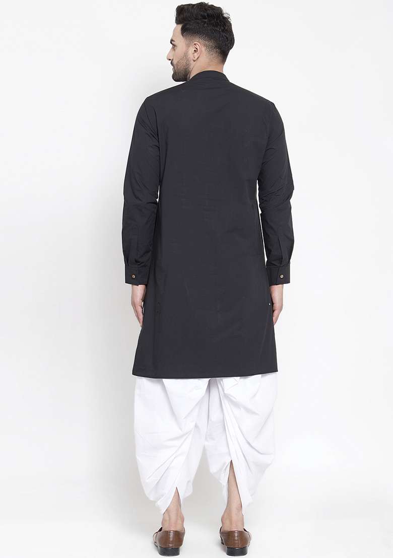 Black Embroidery Sequins Work Cotton Blend Kurta Set For Men - Indya