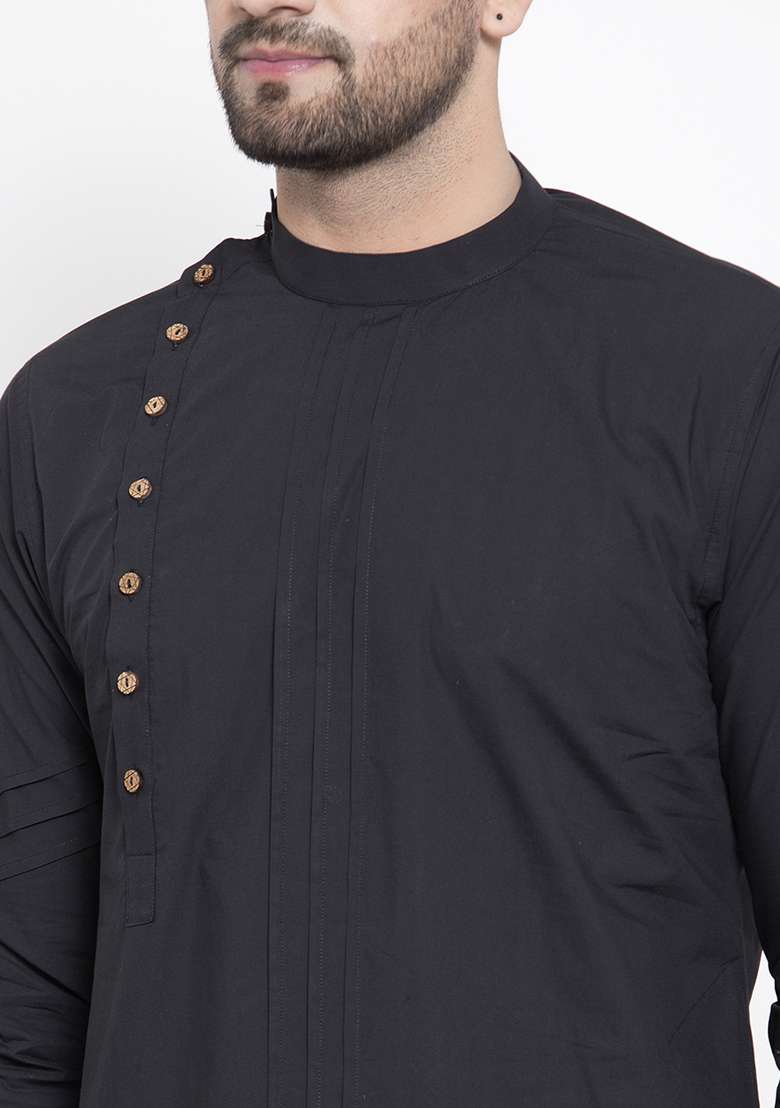 Black Embroidery Sequins Work Cotton Blend Kurta Set For Men - Indya