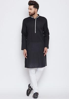 Black Embroidery Sequins Work Cotton Blend Kurta Set For Men