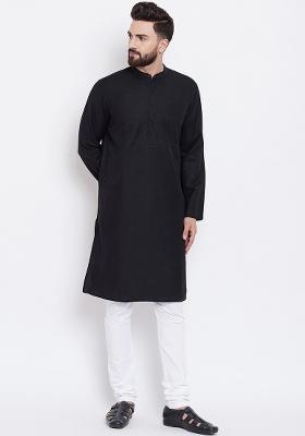 Black Embroidery Sequins Work Cotton Blend Kurta Set For Men