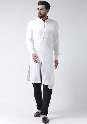 White Embroidery Sequins Work Cotton Blend Kurta Set For Men