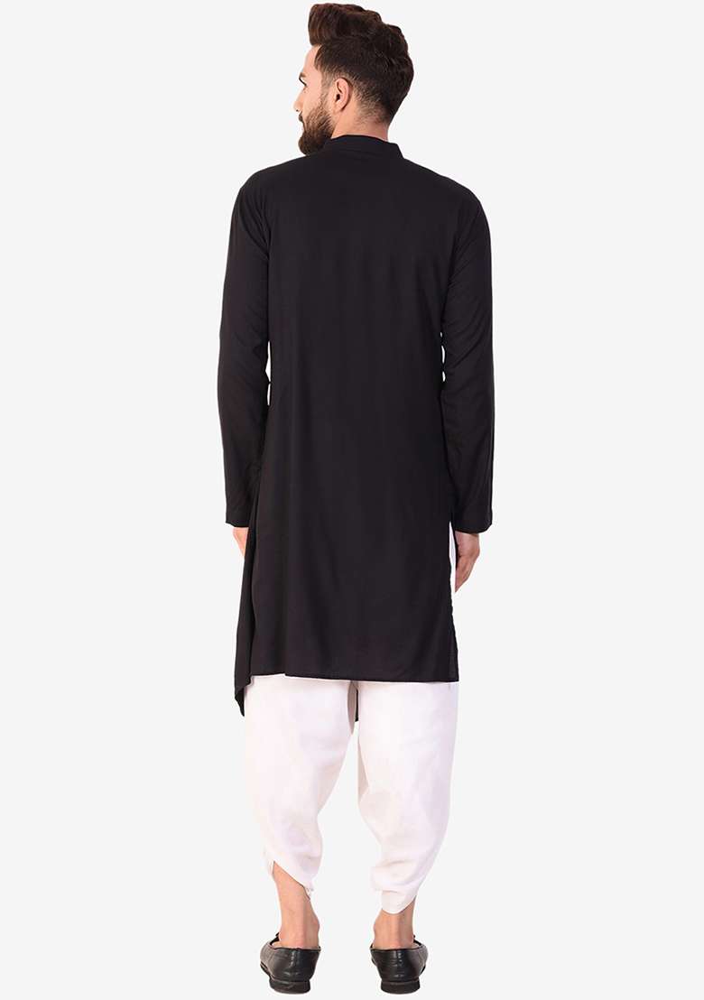Black Embroidery Sequins Work Cotton Blend Kurta Set For Men - Indya