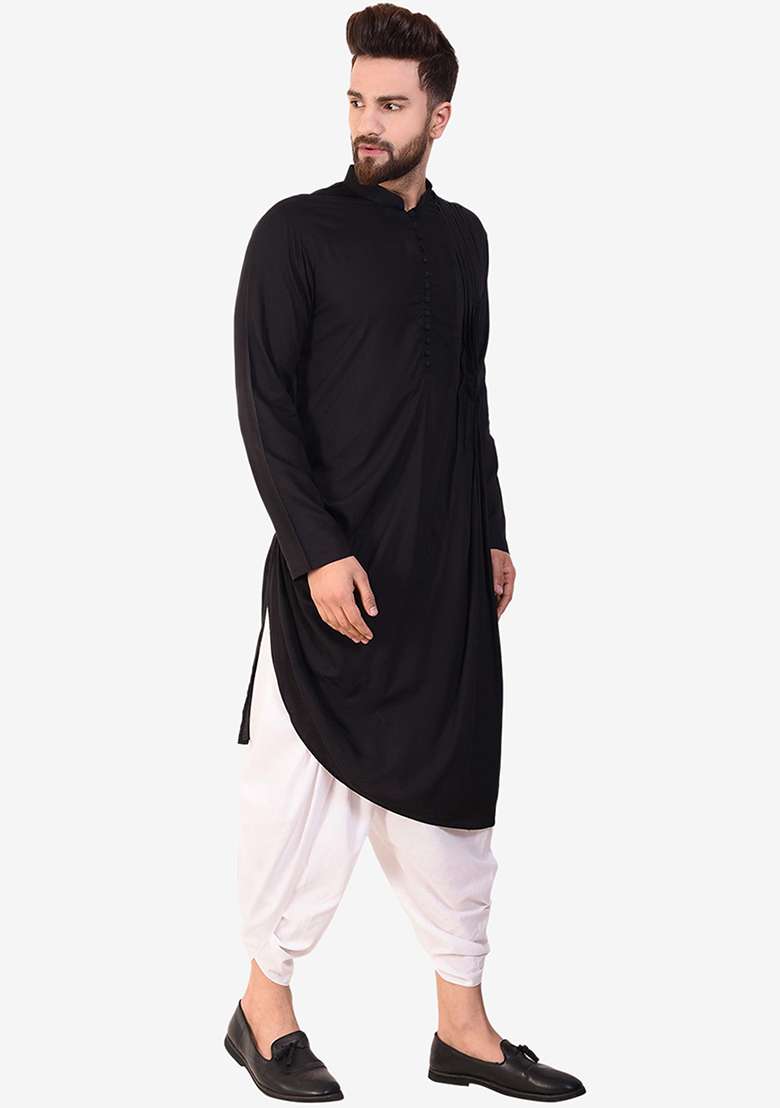 Black Embroidery Sequins Work Cotton Blend Kurta Set For Men - Indya