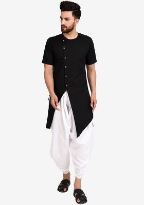 Black Embroidery Sequins Work Cotton Blend Kurta Set For Men