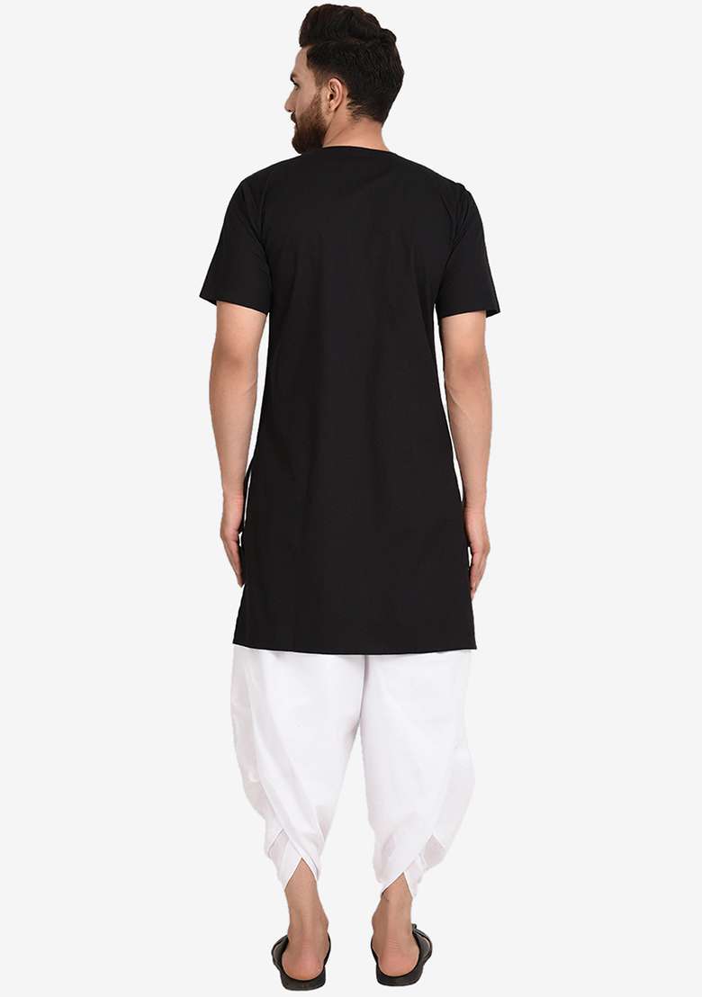 Black Embroidery Sequins Work Cotton Blend Kurta Set For Men - Indya