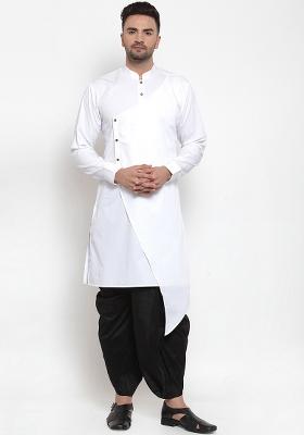 Black Embroidery Sequins Work Cotton Blend Kurta Set For Men