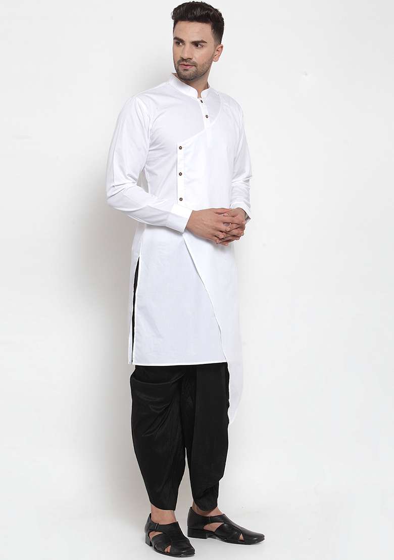 Black Embroidery Sequins Work Cotton Blend Kurta Set For Men - Indya