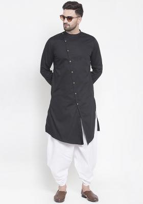 Black Embroidery Sequins Work Cotton Blend Kurta Set For Men