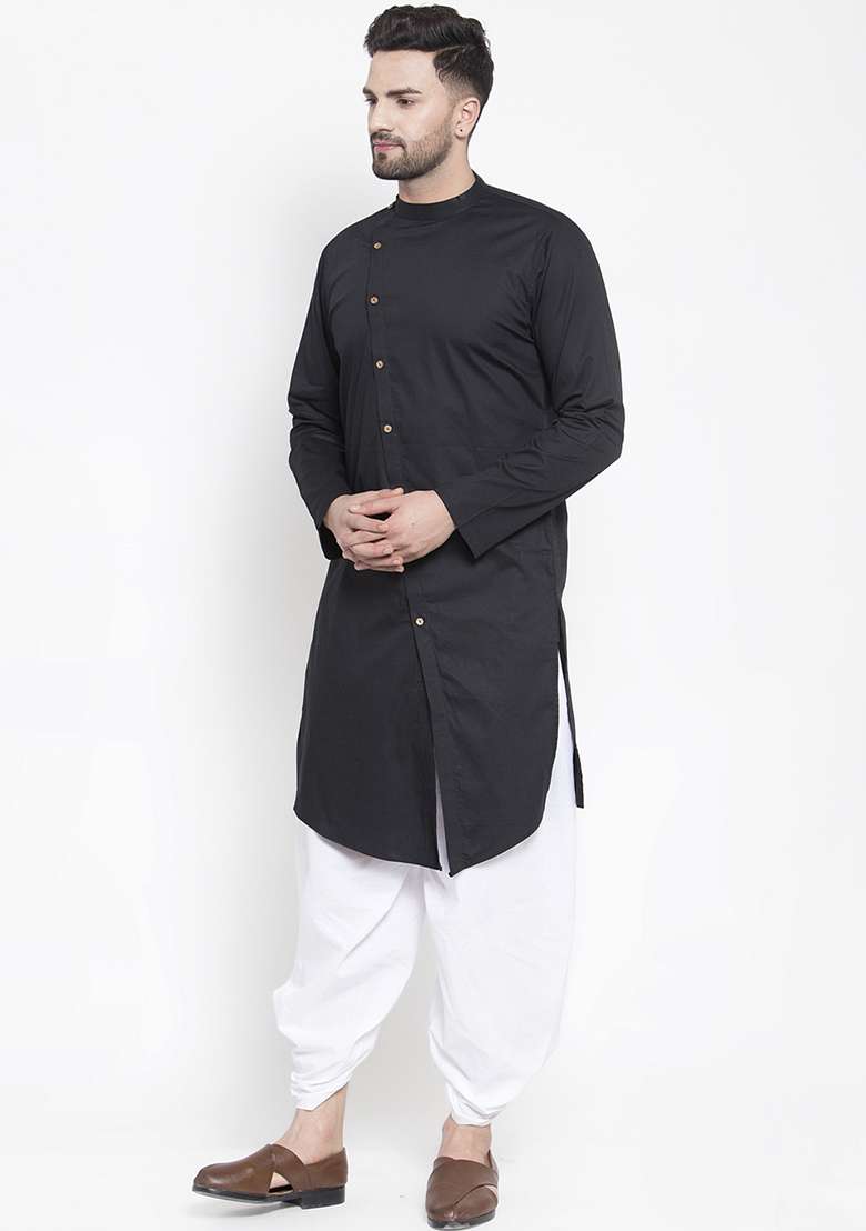 Black Embroidery Sequins Work Cotton Blend Kurta Set For Men - Indya