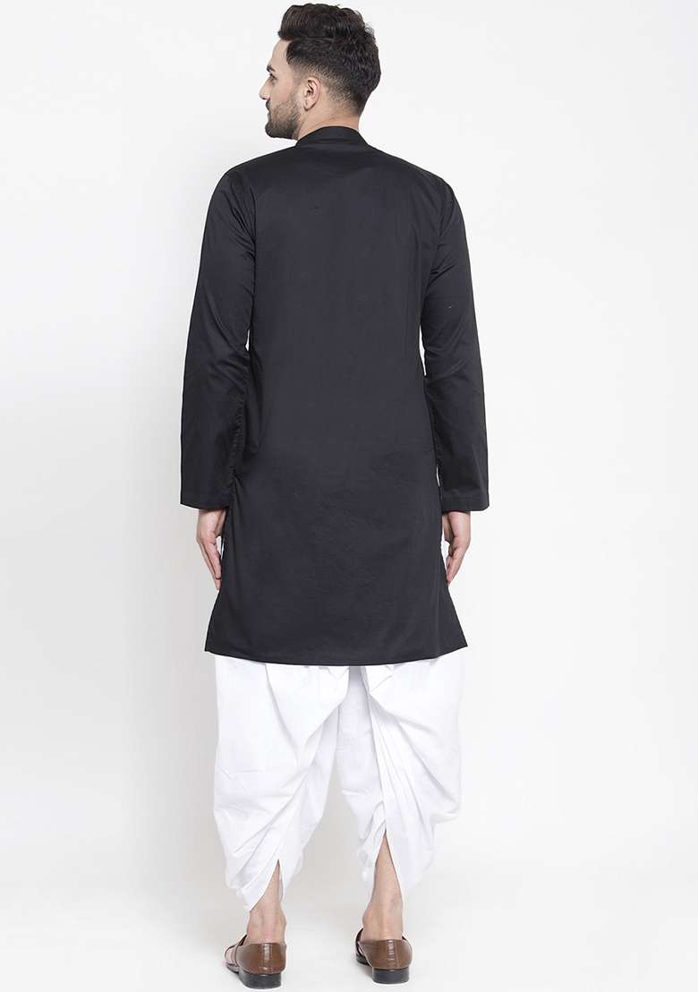 Black Embroidery Sequins Work Cotton Blend Kurta Set For Men - Indya