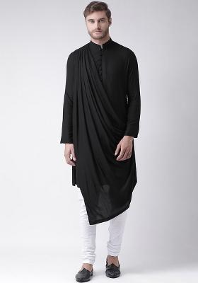 Black Embroidery Sequins Work Cotton Blend Kurta Set For Men