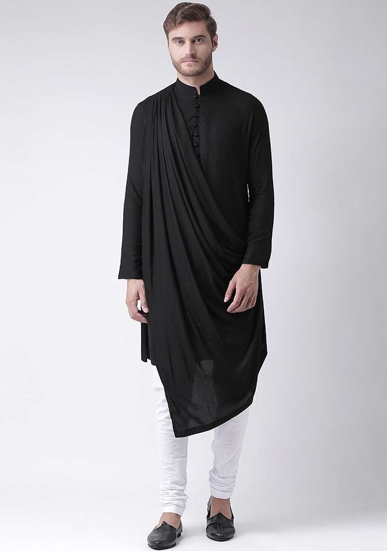Black Embroidery Sequins Work Cotton Blend Kurta Set For Men - Indya