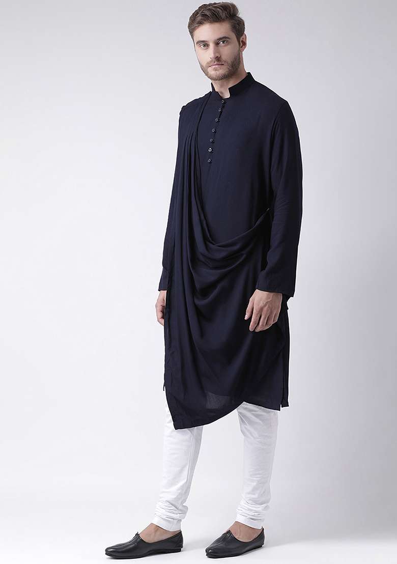 Black Embroidery Sequins Work Cotton Blend Kurta Set For Men - Indya