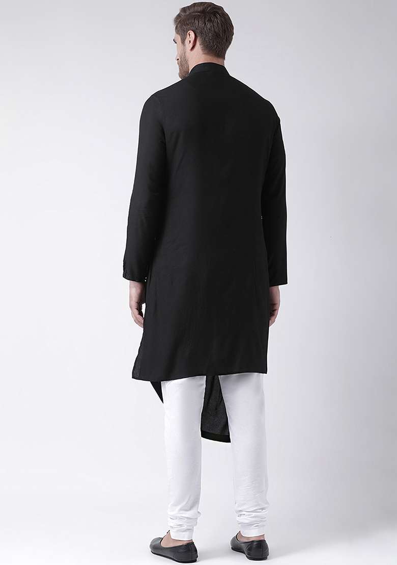 Black Embroidery Sequins Work Cotton Blend Kurta Set For Men - Indya