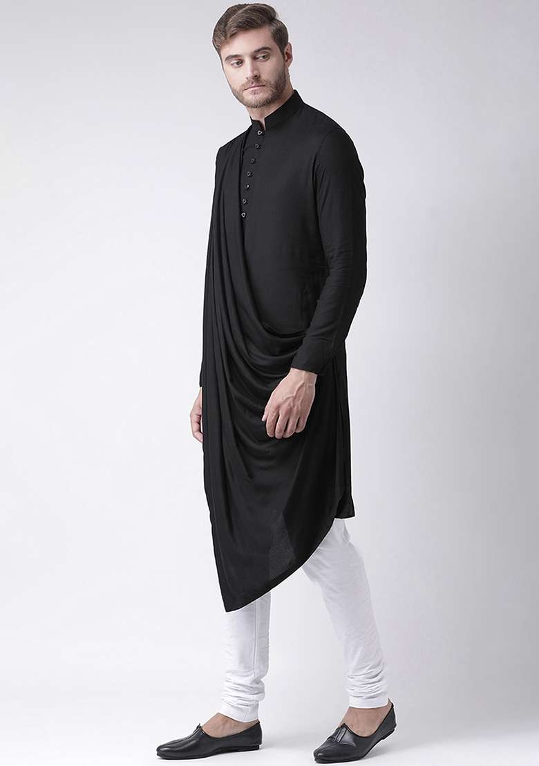Black Embroidery Sequins Work Cotton Blend Kurta Set For Men - Indya