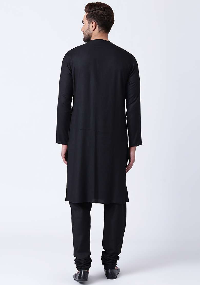 Black Embroidery Sequins Work Cotton Blend Kurta Set For Men - Indya
