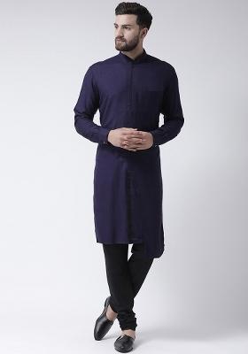 Navy Embroidery Sequins Work Cotton Blend Kurta Set For Men