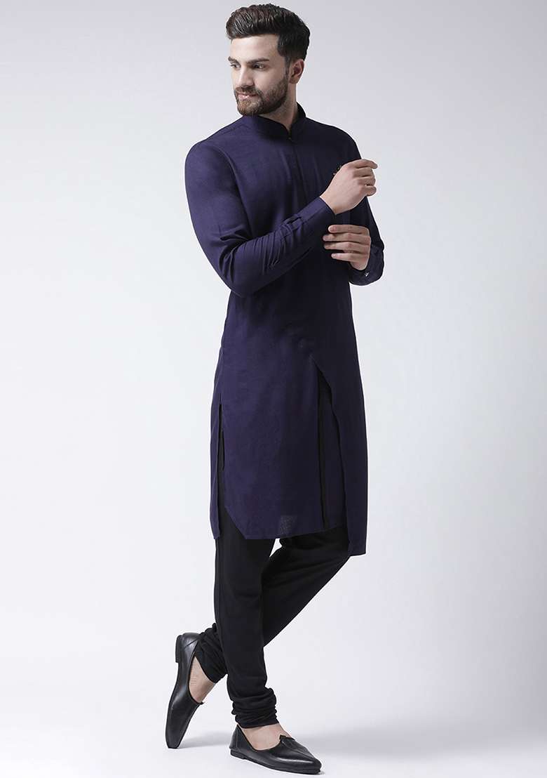 Navy Embroidery Sequins Work Cotton Blend Kurta Set For Men - Indya