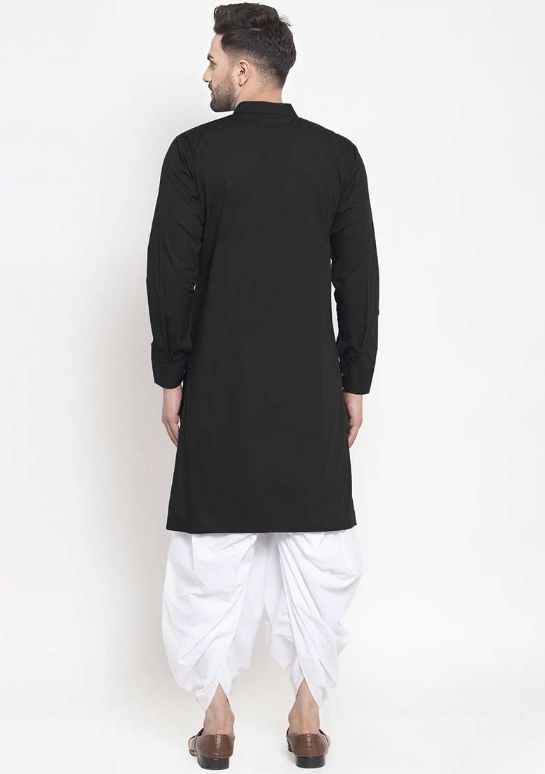Black Embroidery Sequins Work Cotton Blend Kurta Set For Men - Indya