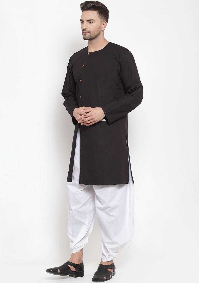 Black Embroidery Sequins Work Cotton Blend Kurta Set For Men - Indya