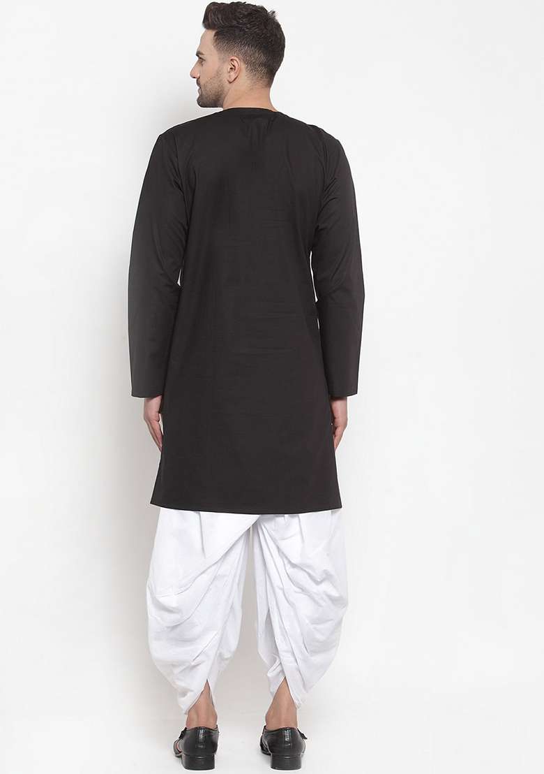 Black Embroidery Sequins Work Cotton Blend Kurta Set For Men - Indya
