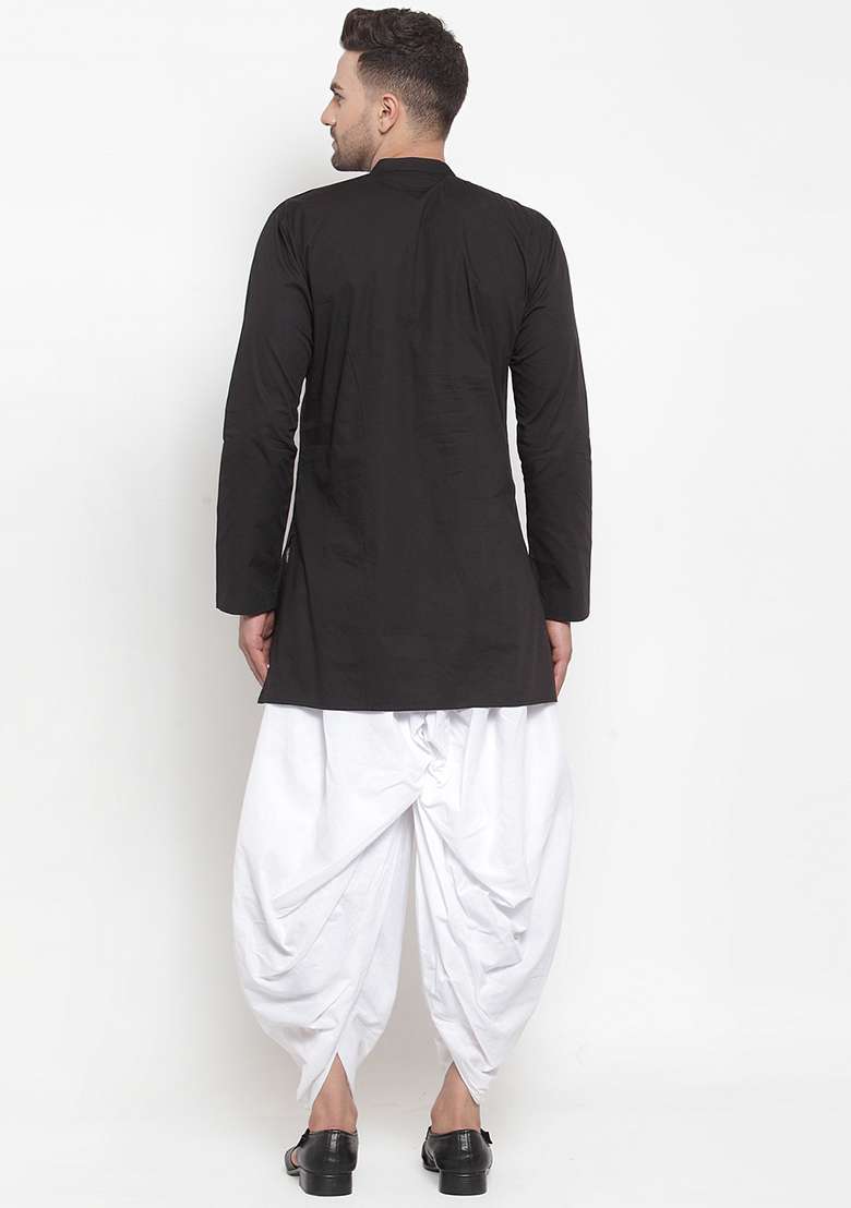 Black Embroidery Sequins Work Cotton Blend Kurta Set For Men - Indya
