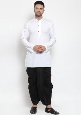 White Embroidery Sequins Work Cotton Blend Kurta Set For Men