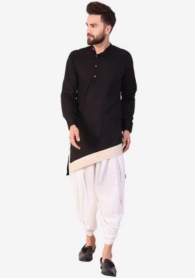 Black Embroidery Sequins Work Cotton Blend Kurta Set For Men
