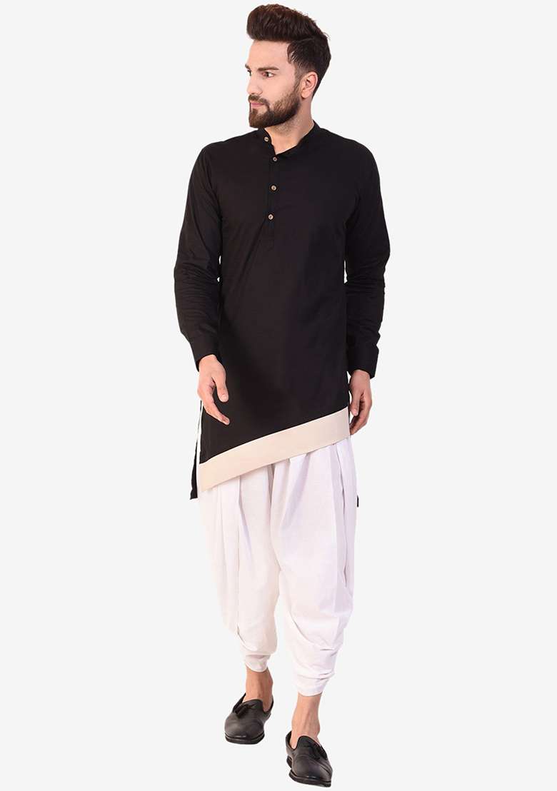 Black Embroidery Sequins Work Cotton Blend Kurta Set For Men - Indya