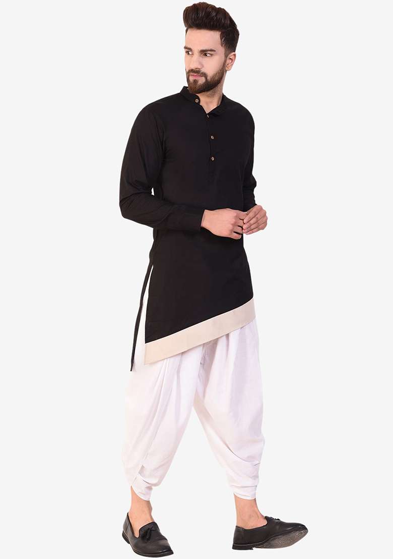 Black Embroidery Sequins Work Cotton Blend Kurta Set For Men - Indya