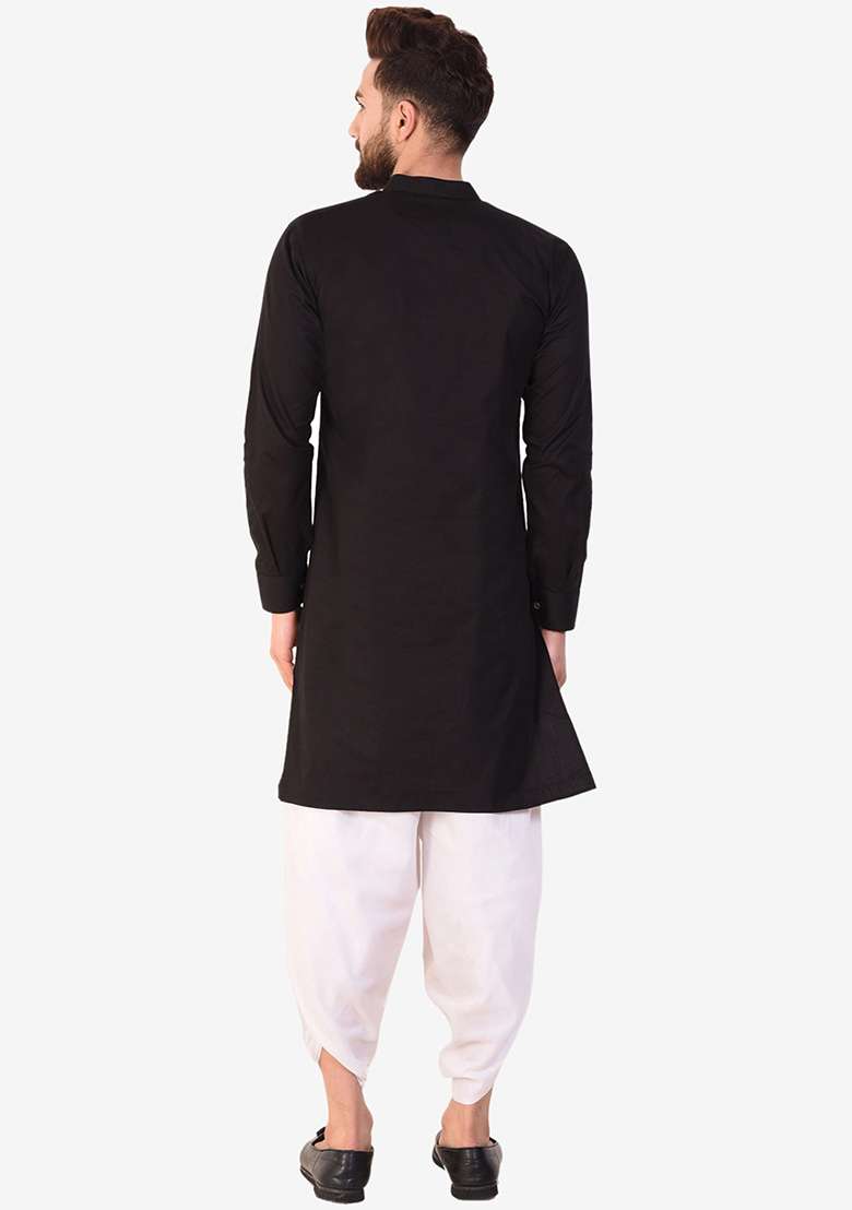 Black Embroidery Sequins Work Cotton Blend Kurta Set For Men - Indya
