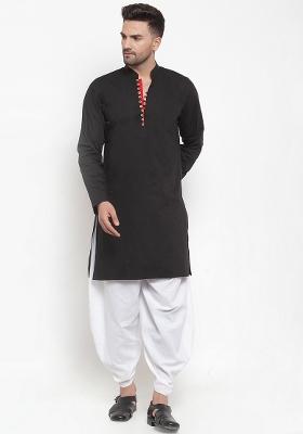 Black Embroidery Sequins Work Cotton Blend Kurta Set For Men