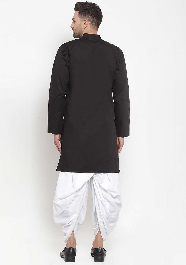 Black Embroidery Sequins Work Cotton Blend Kurta Set For Men - Indya