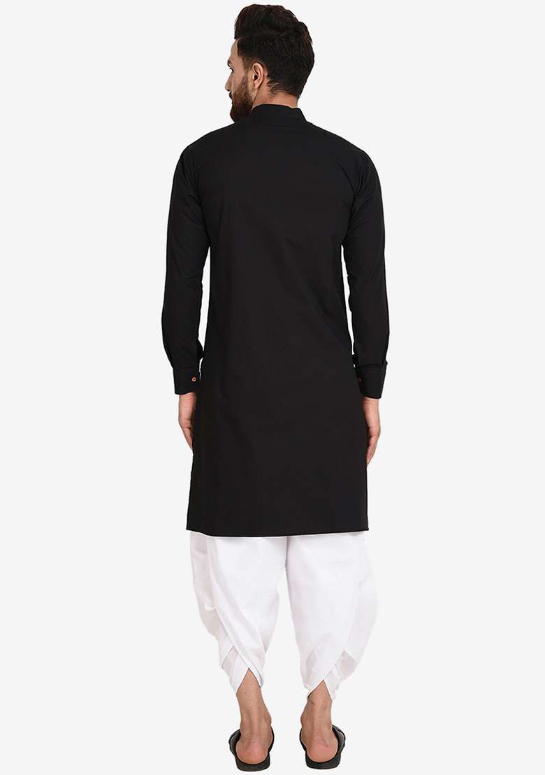 Black Embroidery Sequins Work Cotton Blend Kurta Set For Men - Indya