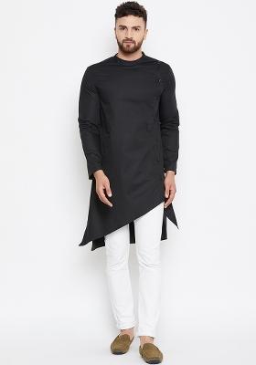 Black Embroidery Sequins Work Cotton Blend Kurta Set For Men
