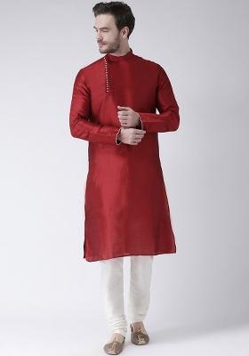 Maroon Embroidery Sequins Work Dupion Silk Kurta Set For Men