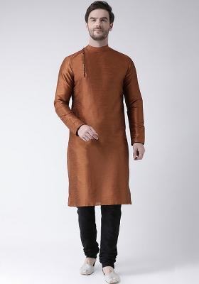 Dusty Rust Embroidery Sequins Work Dupion Silk Kurta Set For Men
