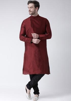 Maroon Embroidery Sequins Work Dupion Silk Kurta Set For Men